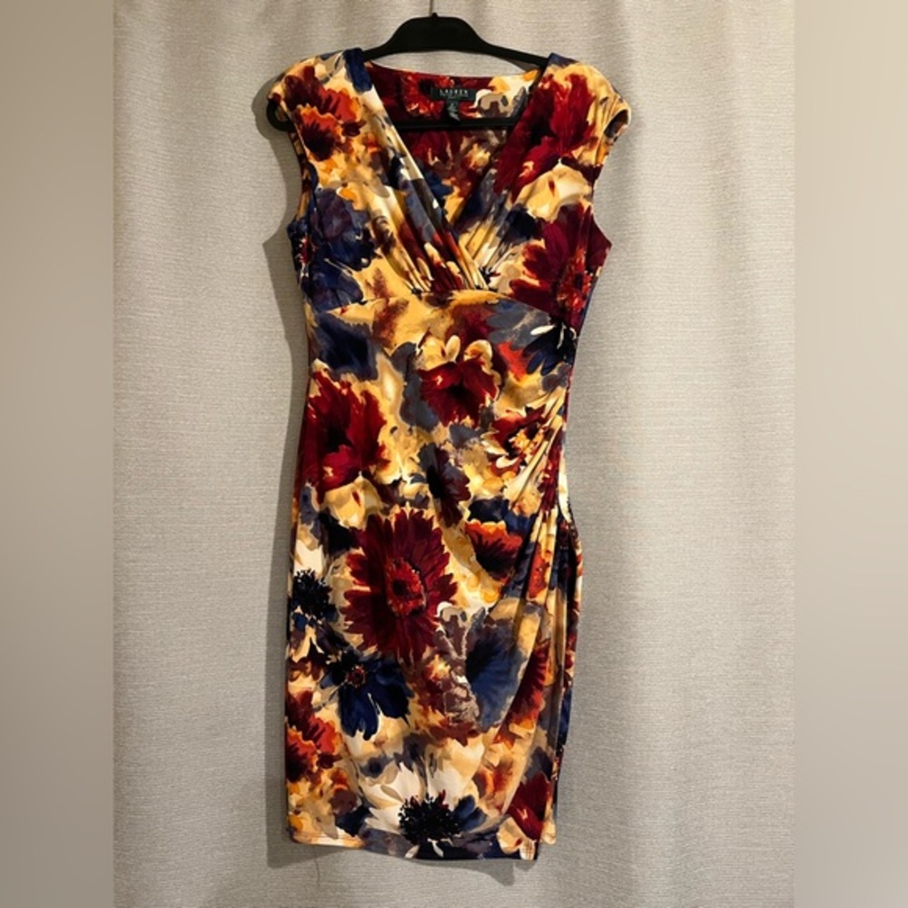 LAUREN RALPH LAUREN Floral Ruched Dress Careerwear Event‎